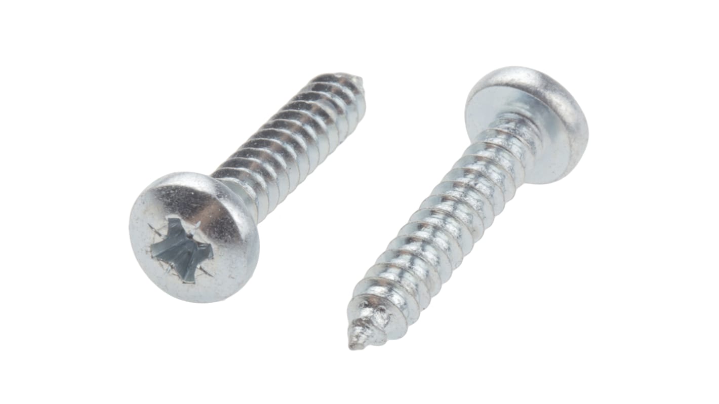 RS PRO Bright Zinc Plated Steel Pan Head Self Tapping Screw, N°10 x 1in Long 25mm Long
