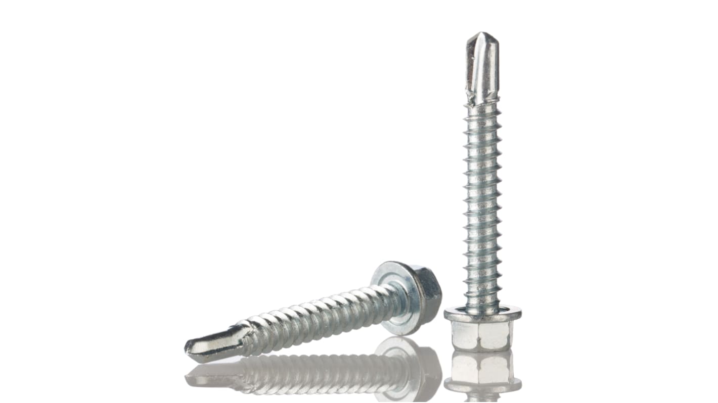 Tornillo autoperforante de cabeza hexagonal con valona RS PRO, M5.5 x 38mm, de acero galvanizado brillante