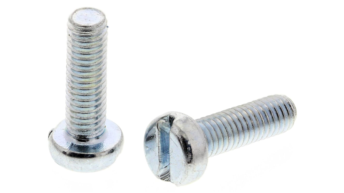 Tornillo de cabeza cilíndrica con huella ranurada RS PRO M3 x 10mm, paso de rosca 0.5mm, de Acero Galvanizado brillante