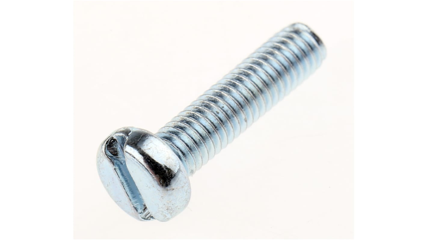 Tornillo de cabeza cilíndrica con huella ranurada RS PRO M3 x 12mm, paso de rosca 0.5mm, de Acero Galvanizado brillante