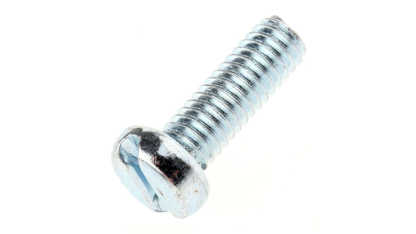 Tornillo de cabeza cilíndrica con huella ranurada RS PRO M4 x 12mm, paso de rosca 0.7mm, de Acero Galvanizado brillante