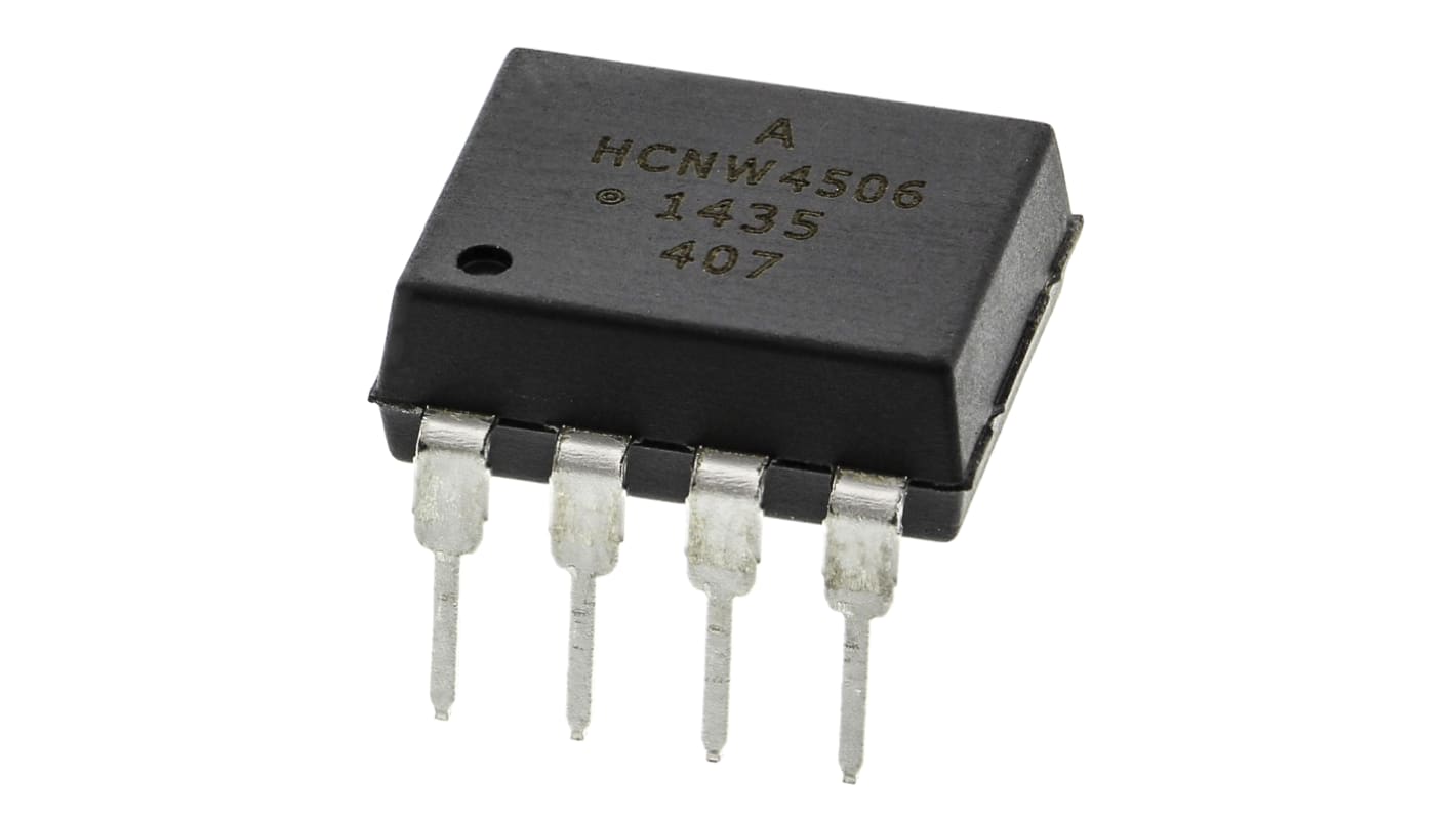 Optoacoplador Broadcom HCNW de 1 canal, Vf= 1.85V, Viso= 3,75 kVrms, IN. DC, OUT. Inversor, colector abierto, mont.