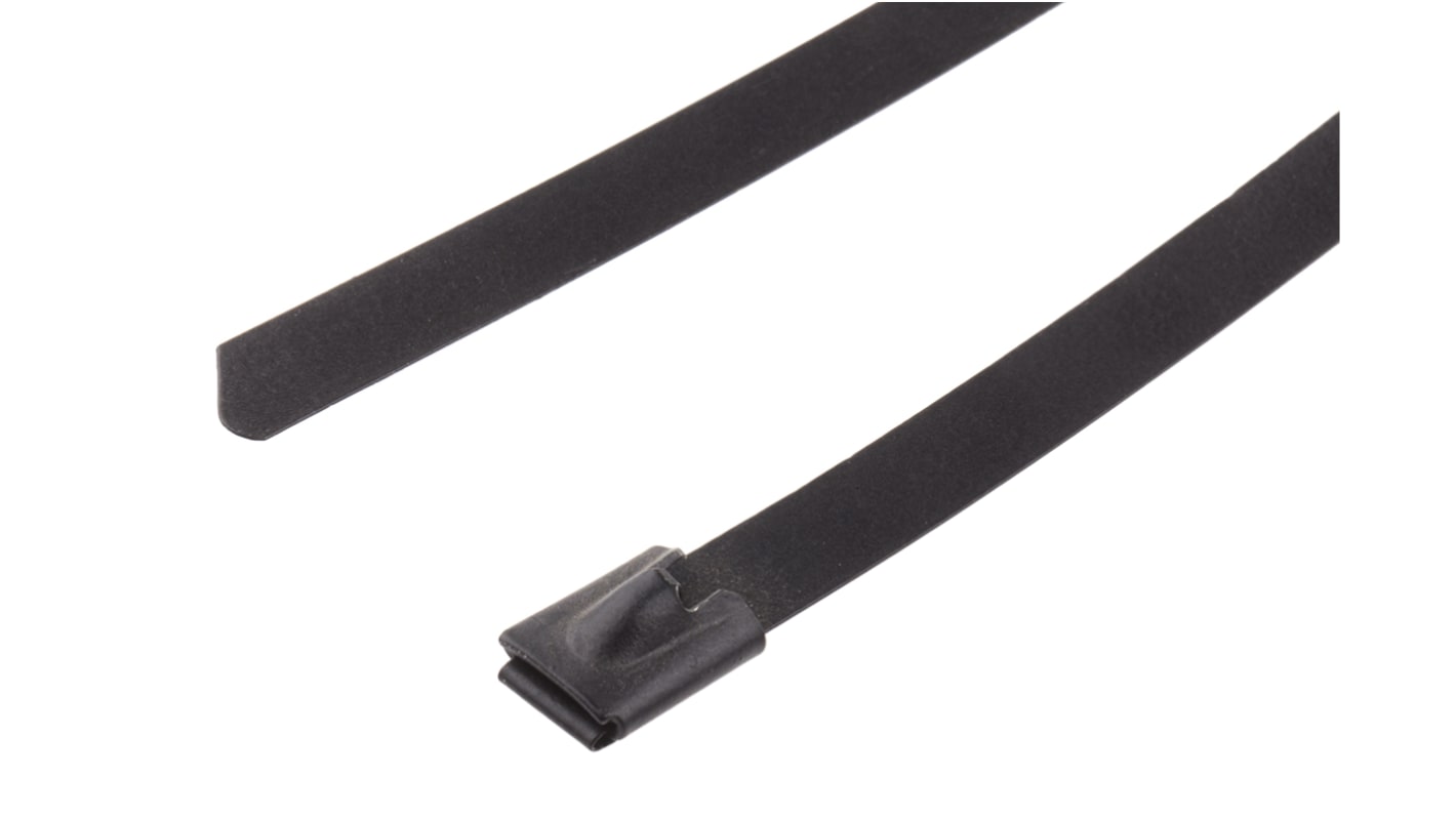 RS PRO Cable Tie, Roller Ball, 200mm x 7.9 mm, Metallic Polyester Coated Stainless Steel, Pk-100