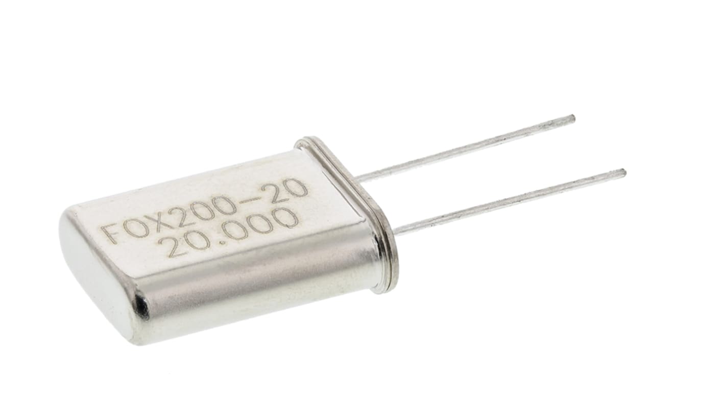 Fox Electronics 20MHz Quarz, Durchsteckmontage, ±30ppm, 20pF, B. 4.65mm, H. 13.46mm, L. 11.05mm, HC-49-ULF, 2-Pin