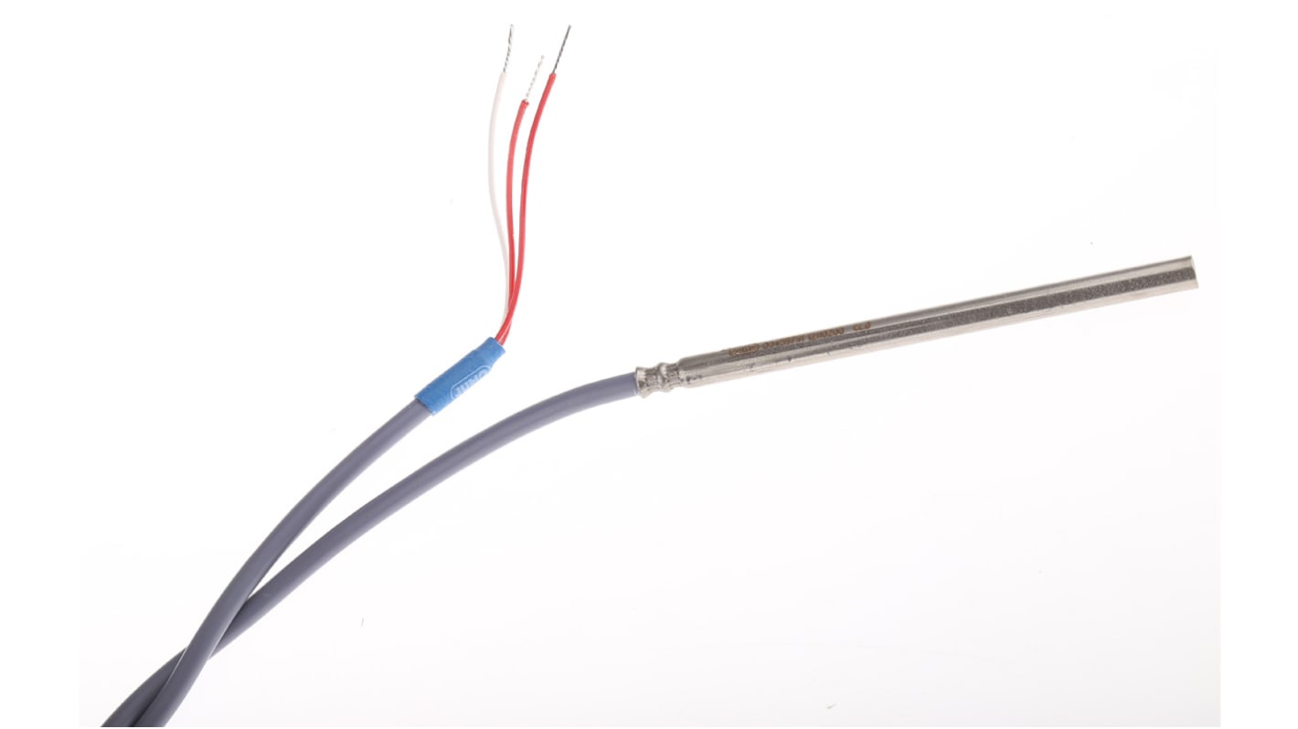 Sensor RTD PT100 Jumo de 3 hilos, sonda: Ø 6mm, long. 100mm, cable de 1m, temp. -5°C → +80°C