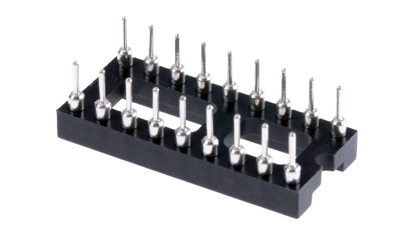 E-TEC IC DIL fatning, 2.54mm Afstand, 7.62mm rækkeafstand, 18-Polet, Hulmontering, Drejet ben, 3A, Vertikal, Ukapslet