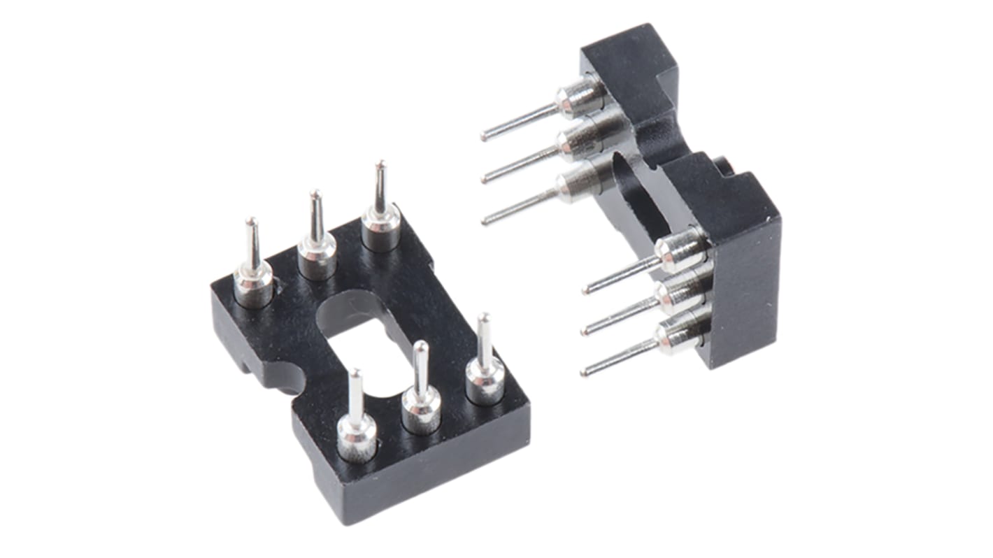 Support DIL E-TEC 6 voies, Traversant, broches Tulipe, Entraxe de 2.54mm, largeur de rangée 7.62mm