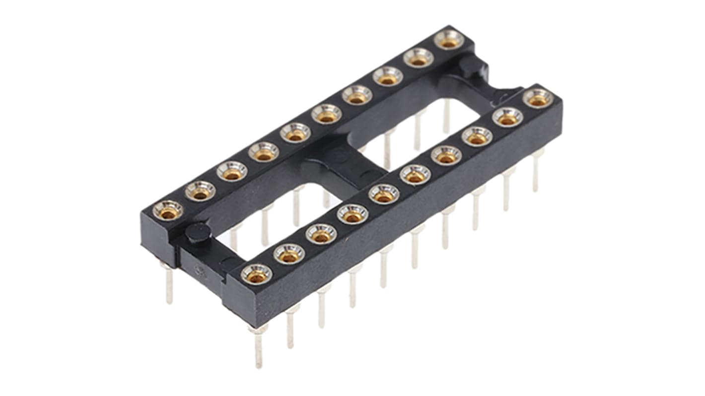 E-TEC IC DIL fatning, 2.54mm Afstand, 7.62mm rækkeafstand, 20-Polet, Hulmontering, Drejet ben, Vertikal, Ukapslet