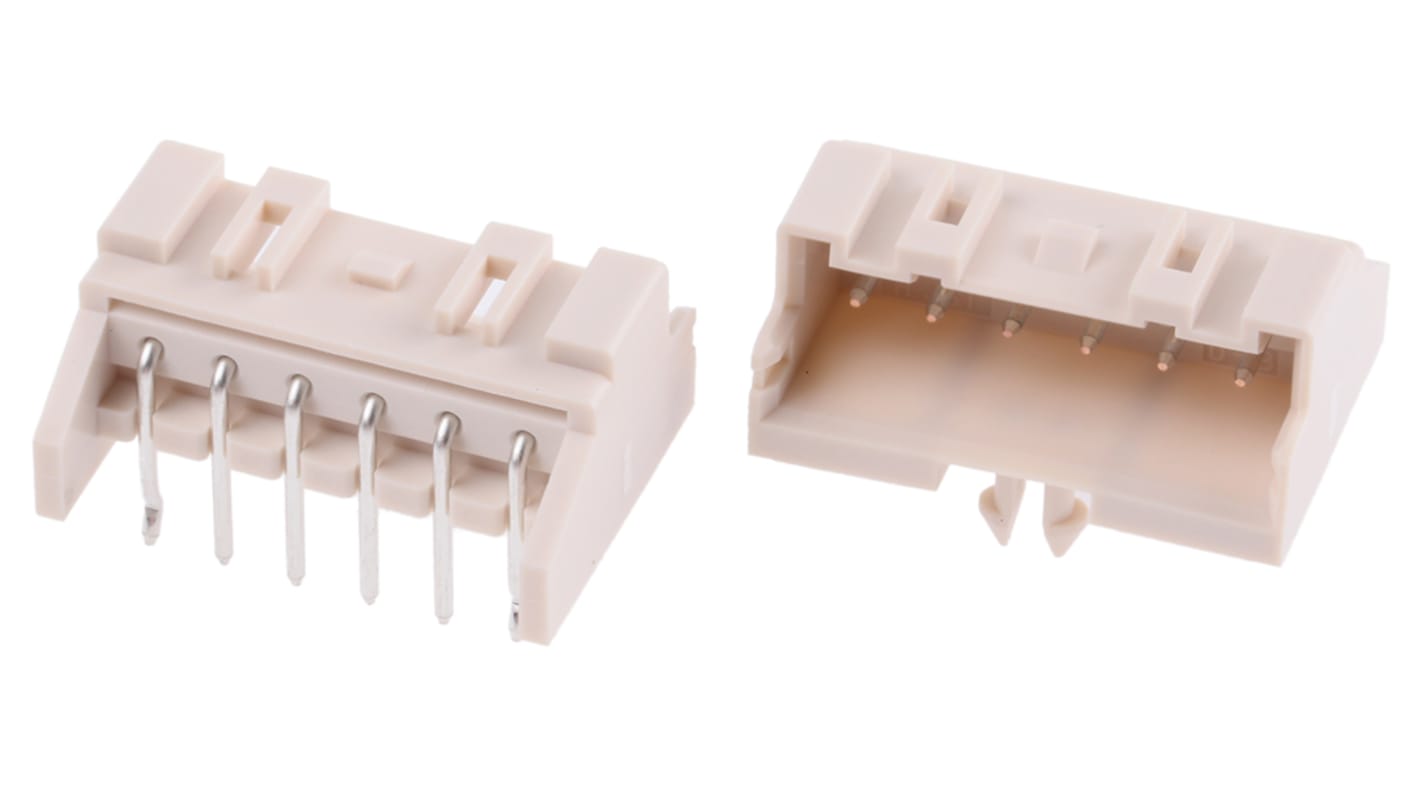 Conector macho para PCB Ángulo de 90° JST serie XA de 6 vías, 1 fila, paso 2.5mm, para soldar, Montaje en orificio