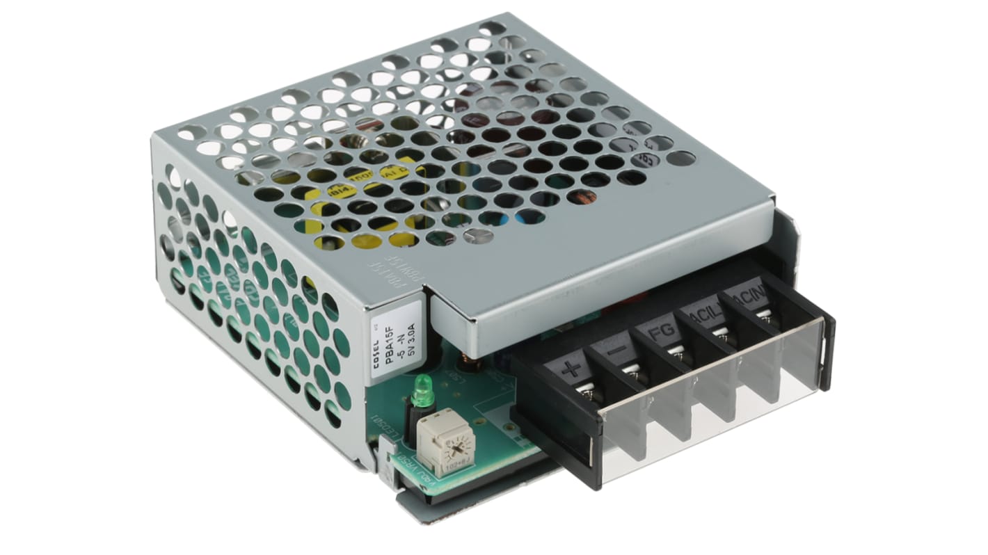 Cosel Switching Power Supply, PBA15F-5-N, 5V dc, 3A, 15W, 1 Output, 110 → 370 V dc, 85 → 264 V ac Input