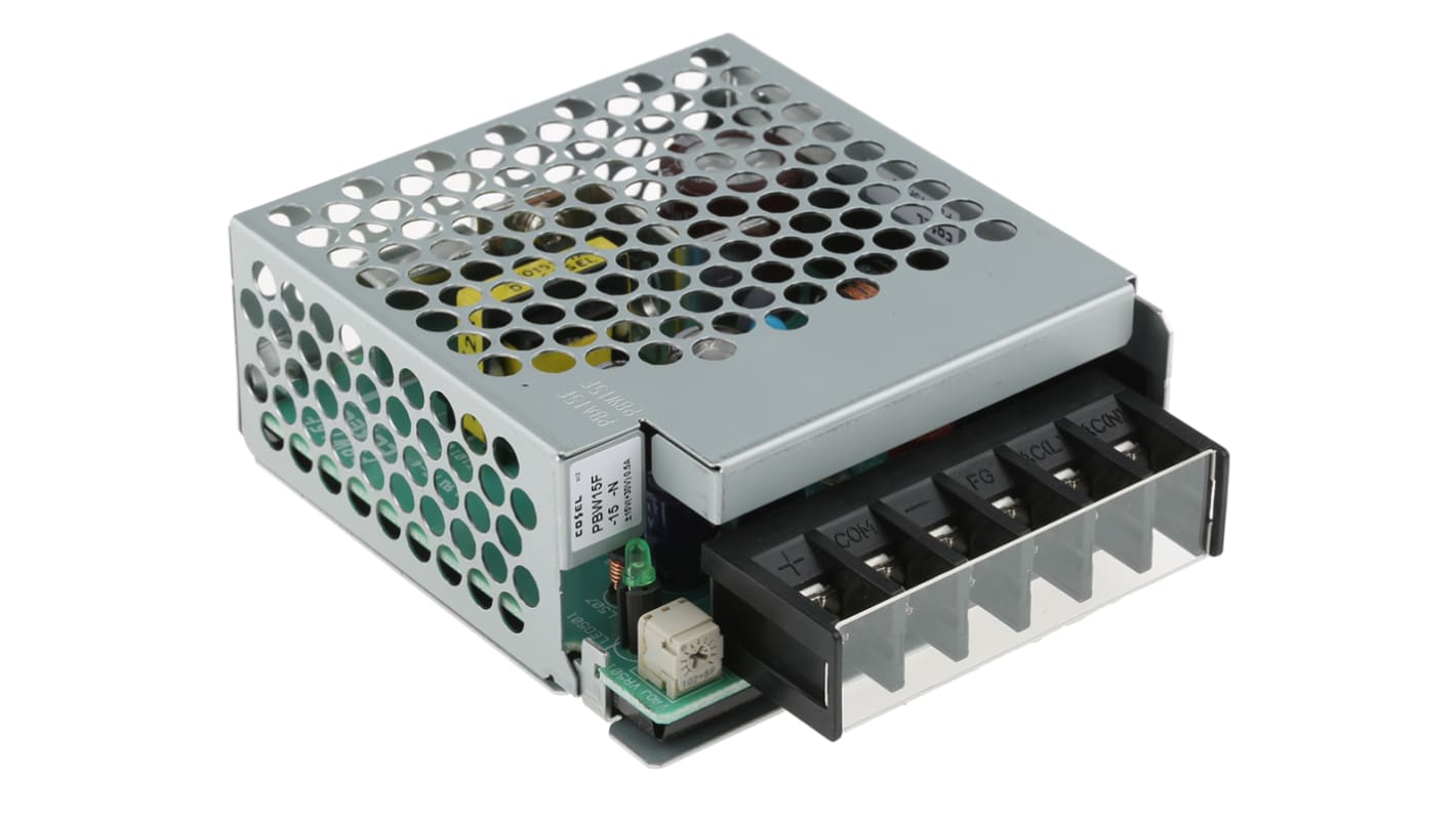 Cosel Switching Power Supply, PBW15F-15-N, ±15V dc, 1 A, 500 mA, 15W, Dual Output, 110 → 370 V dc, 85 →