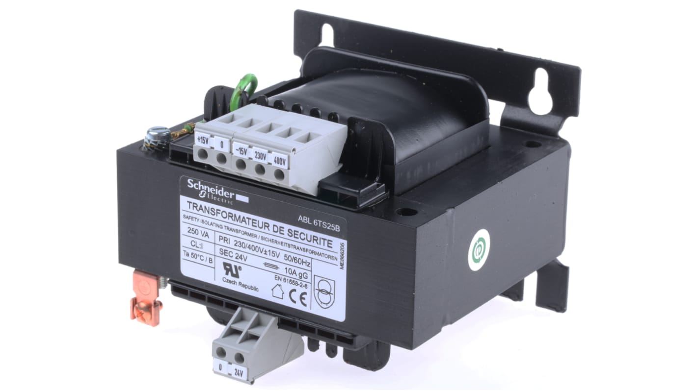 Trasformatore Schneider Electric, primario 230 → 400V, secondario 24V ca, 250VA, 1 uscite, Pannello