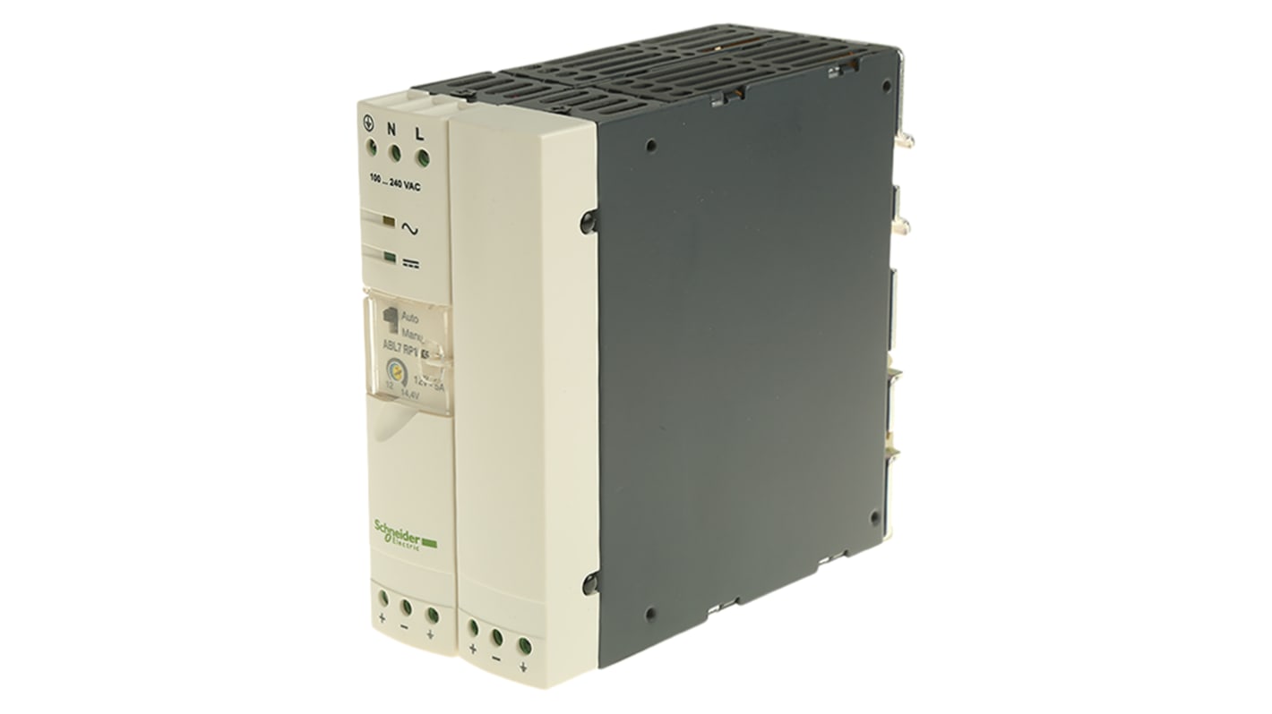 Schneider Electric Switch Mode DIN Rail Panel Mount Power Supply, 100 → 240V ac ac Input, 12V dc dc Output, 5A