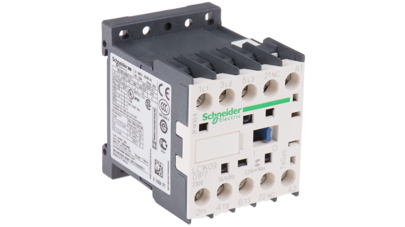 Contacteur Schneider Electric série LC1K, 3 pôles , 3NO, 9 A, 230 V c.a., 4 kW
