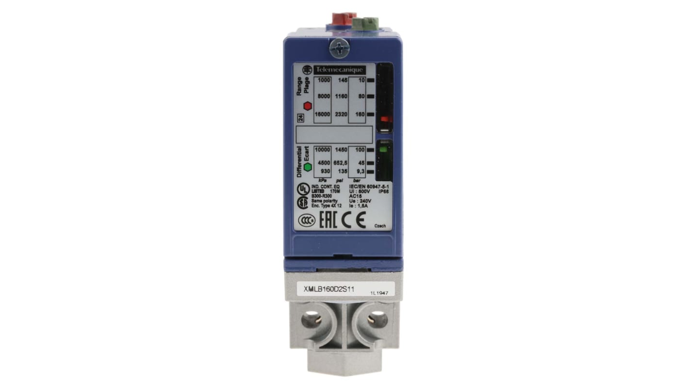 Telemecanique Sensors XMLB Series Pressure Sensor, 10bar Min, 160bar Max, Relay Output, Differential Reading
