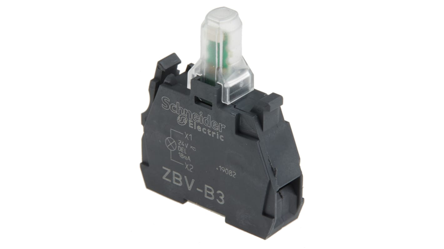 Blocco contatti luminoso Schneider Electric, 24V, terminali a A vite, LED Colore verde