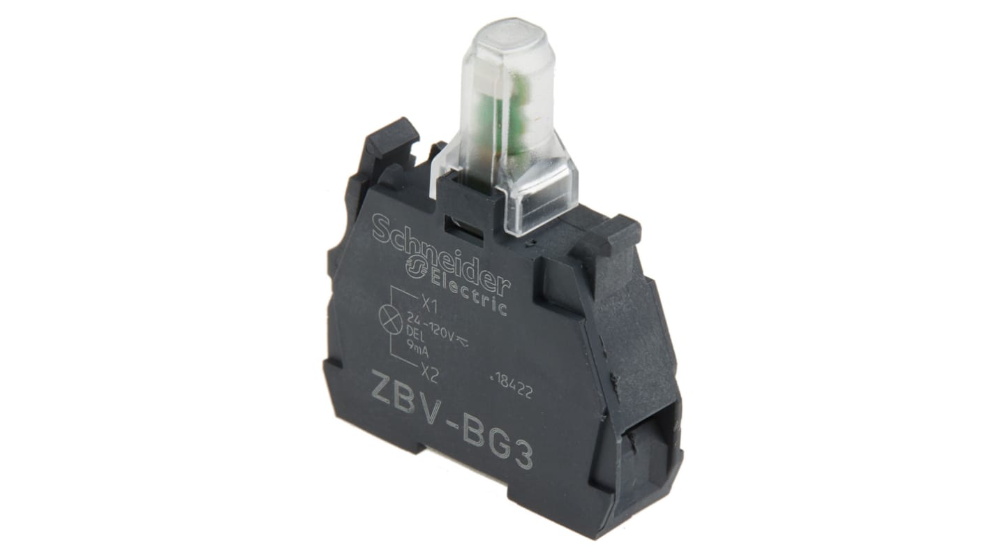 Bloque de luces Schneider Electric ZBVBG3, LED, 24 → 120V, terminal Roscado