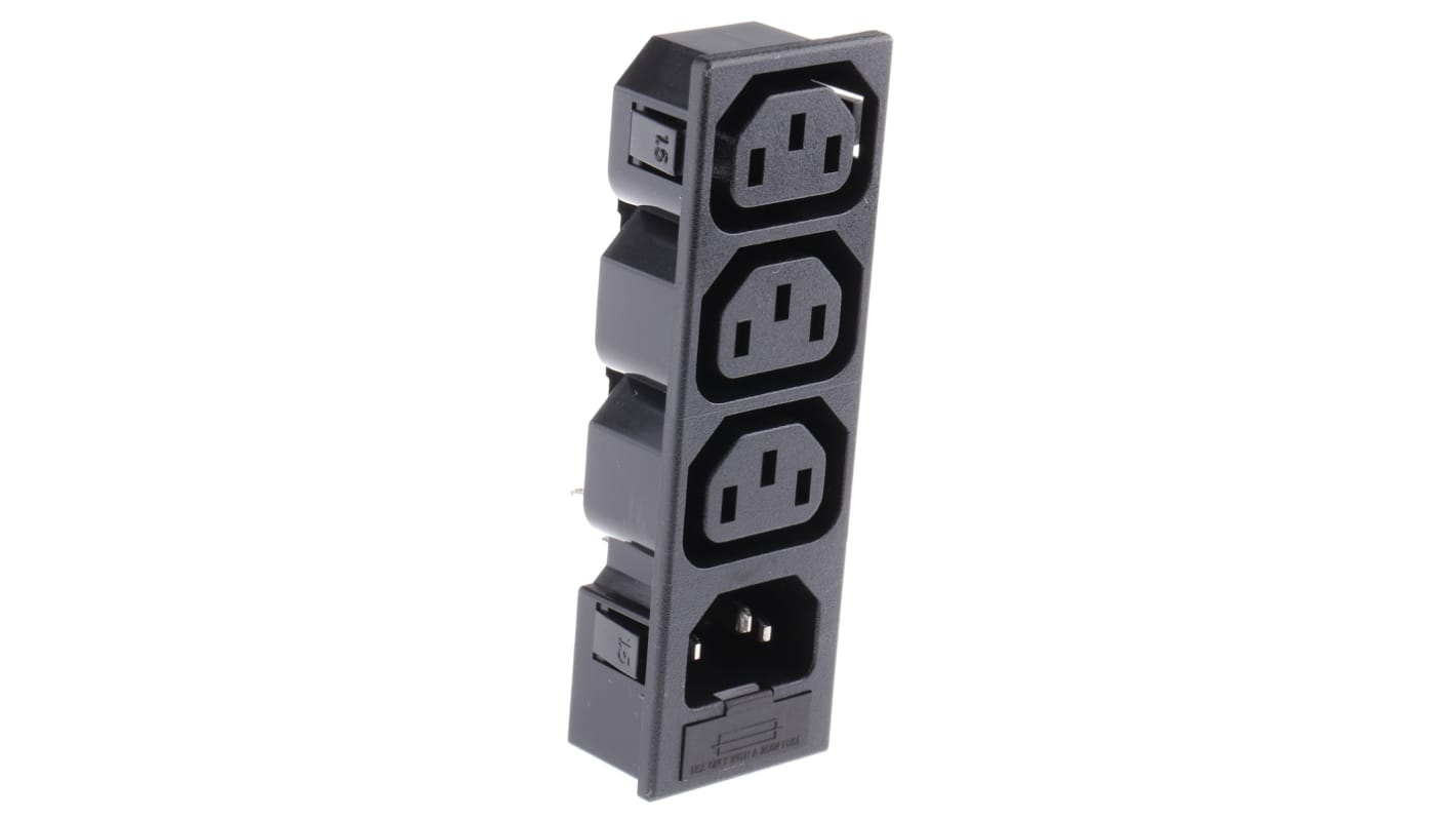 Bulgin C13, C14 (x3) Snap-In IEC Connector Socket, Plug, 10A, 250 V