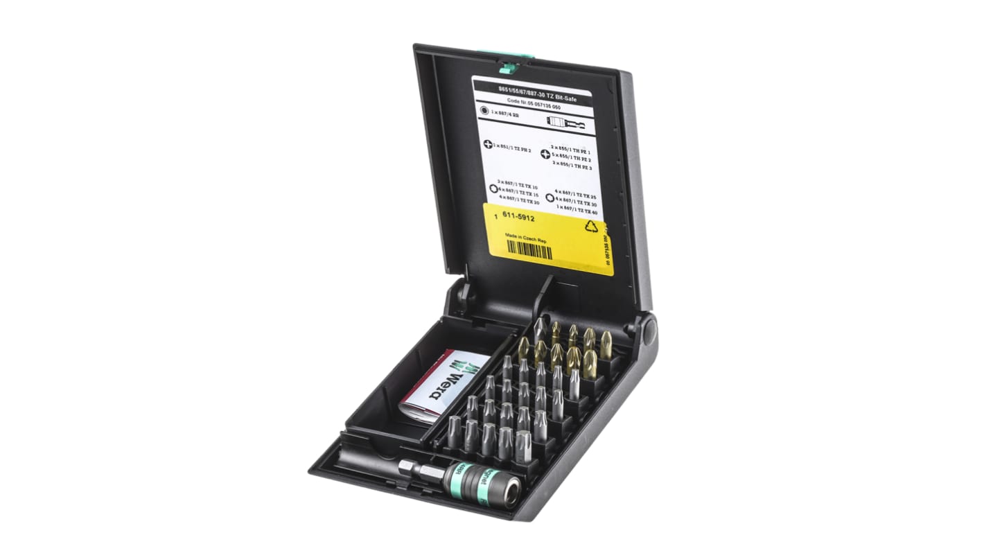 Wera Universal-Bithalter Rapidaptor: 1/4 Zoll x 57 mm; PHILLIPS®: PH2; POZIDRIV®: PZ1 (x 2); PZ2 (x 5); PZ3 (x 2);