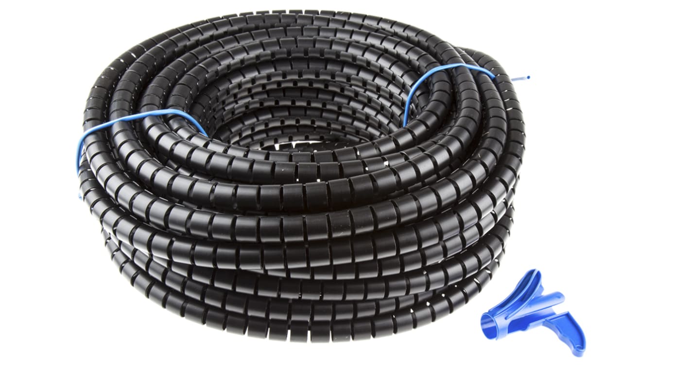 HellermannTyton Helawrap Spiral-Kabelschutzschlauch PP Schwarz, für Kabel-Ø 18mm bis 21mm, Länge 25m