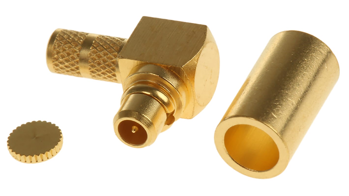 Conector coaxial Huber+Suhner 16_MMCX-50-2-4/111_OE, Macho, Ángulo de 90° , Impedancia 50Ω, Montaje de Cable,