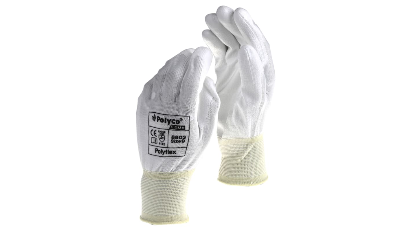 Polyco Healthline Polyflex White Polyurethane General Purpose Work Gloves, Size 8, Medium, Polyurethane Coating