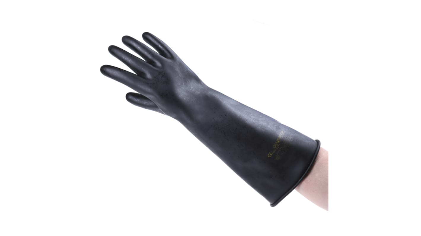 Polyco Healthline Chemprotec Black Latex Chemical Resistant Work Gloves, Size 10, Large, Latex Coating