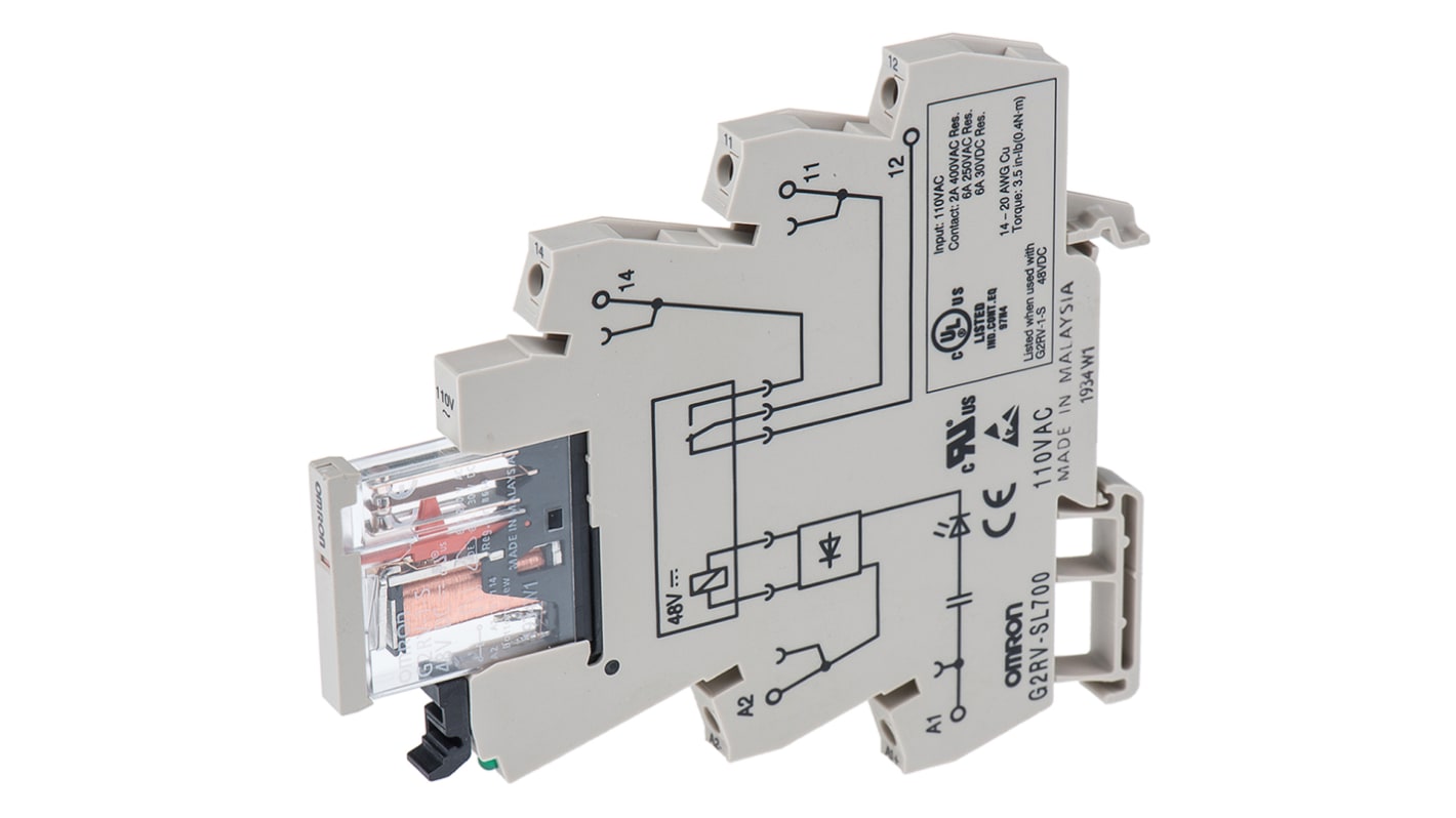 Omron DIN Rail Non-Latching Relay, 110V ac Coil, 6A Switching Current, SPDT