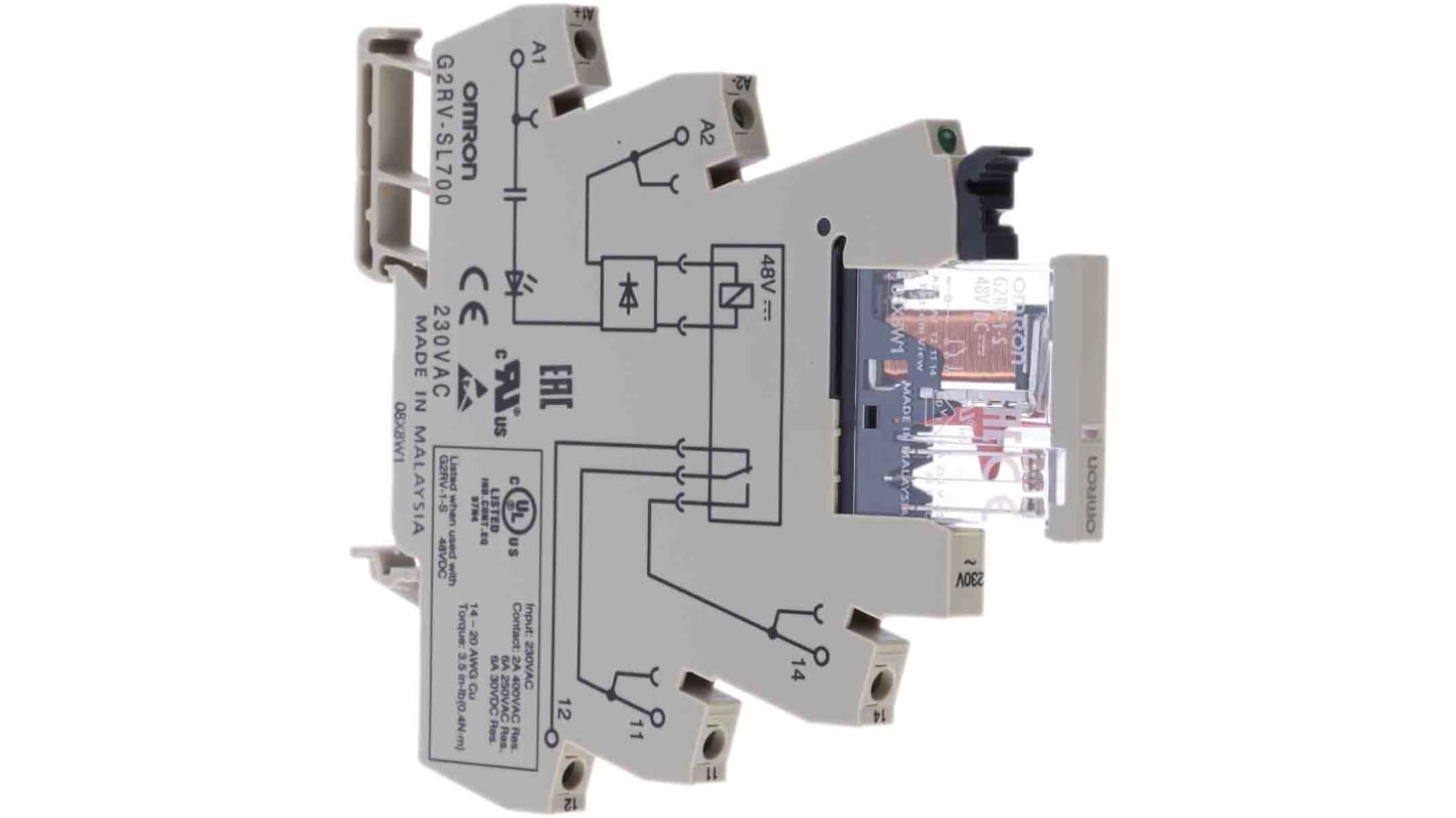 G2RV-SL700 AC230 | Omron DIN Rail Non-Latching Relay, 230V ac Coil, 6A ...