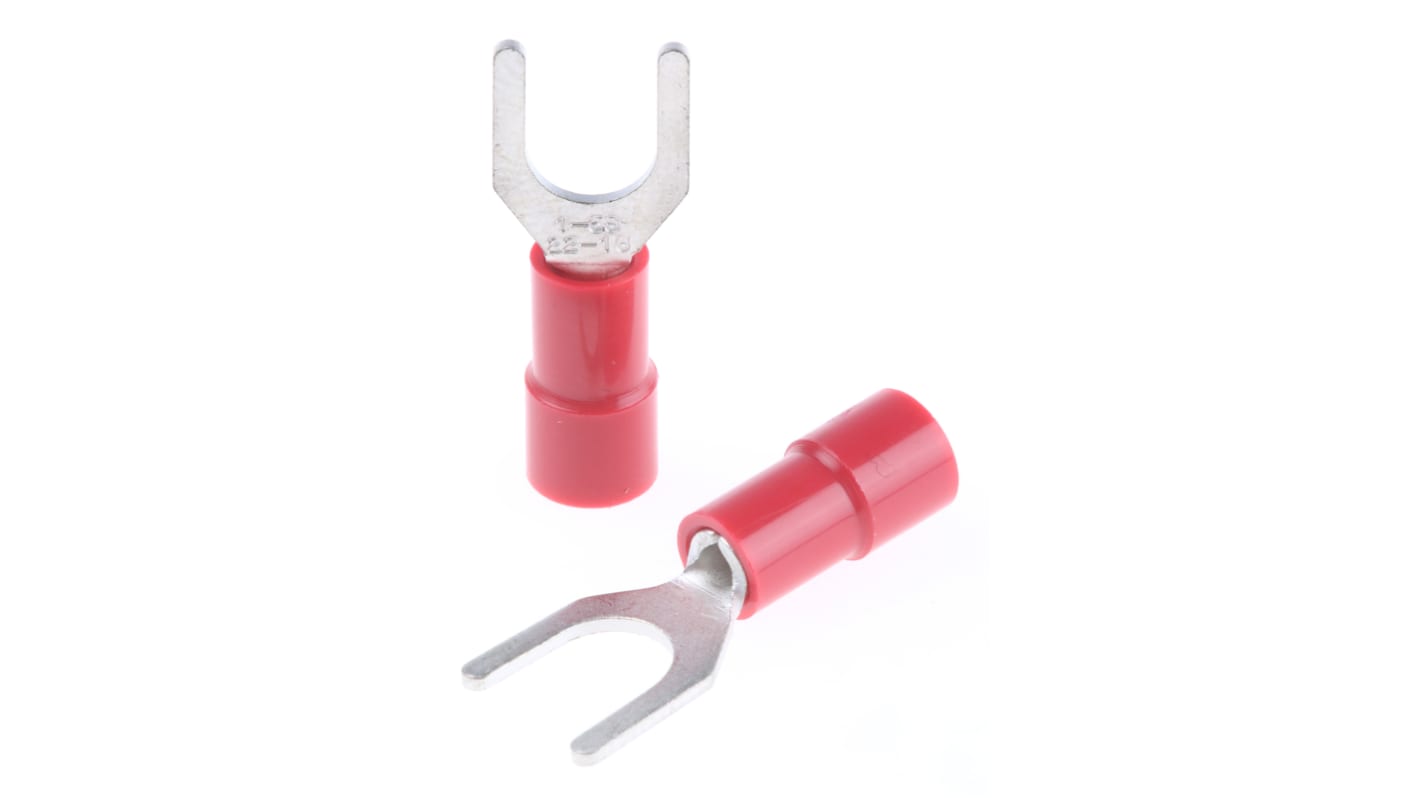 RS PRO Insulated Crimp Spade Connector, 0.5mm² to 1.5mm², 22AWG to 16AWG, M5 Stud Size Vinyl, Red