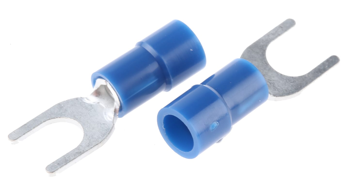 RS PRO Blau Isoliert Gabelkabelschuh B. 7.9mm Vinyl, min. 1.5mm², max. 2.5mm² 16AWG 14AWG