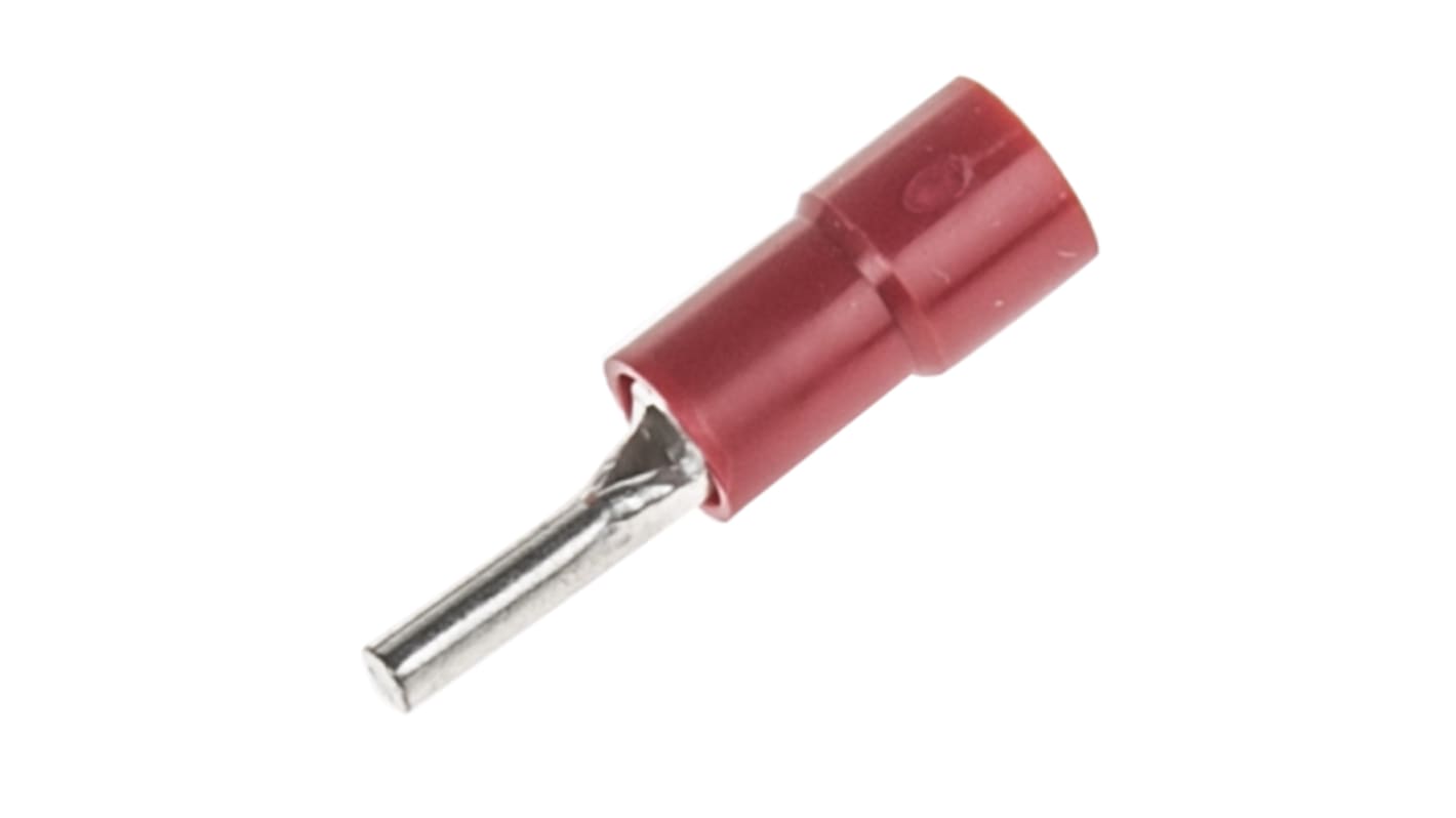 RS PRO Insulated, Tin Crimp Pin Connector, 0.5mm² to 1.5mm², 22AWG to 16AWG, 1.9mm Pin Diameter, 9mm Pin Length, Red