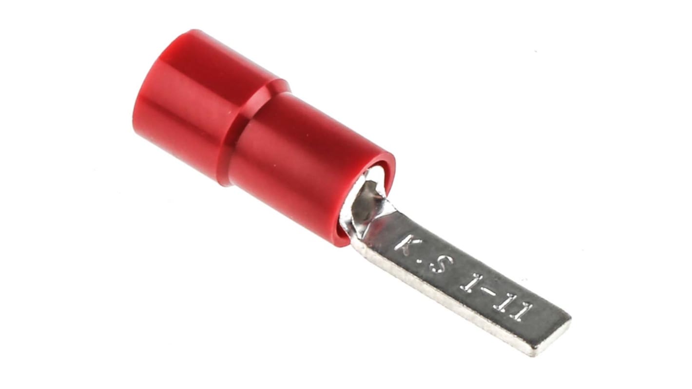 RS PRO Kabelschuh Flachstift Stecker, Isoliert, Rot, L. 11mm, D. 0.75mm, Nicht ummantelt