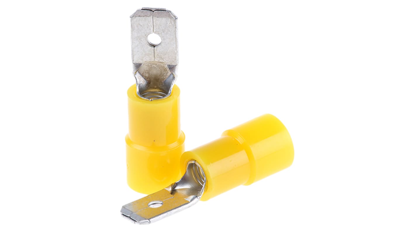 RS PRO Yellow Insulated Male Spade Connector, Tab, 0.8 x 6.35mm Tab