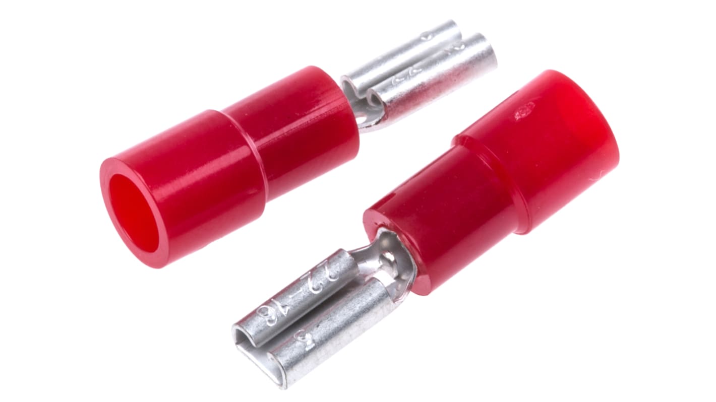 Terminal de lengüeta hembra aislado de color Rojo RS PRO de crimpar, 2.8 x 0.5mm, 0.5mm² → 1.5mm², long. 19.6mm, de