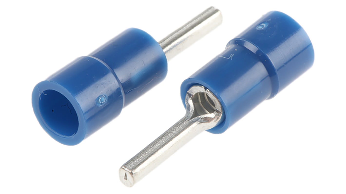 RS PRO Stiftkabelschuh, Blau Isoliert Vinyl min. 1.5mm², max. 2.5mm² 16AWG 14AWG Nicht ummantelt, Ø 1.9mm