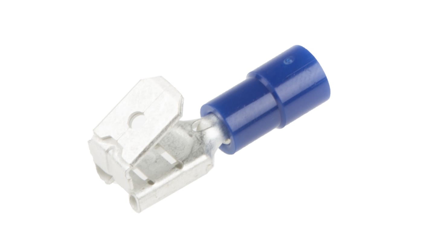 Terminal de lengüeta hembra aislado de color Azul RS PRO de crimpar, 6.35 x 0.8mm, 1.5mm² → 2.5mm², long. 23mm, de Latón