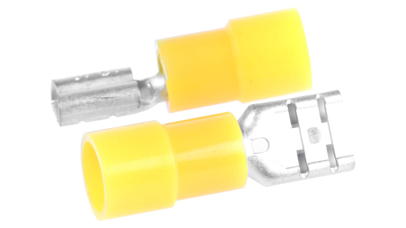 RS PRO Yellow Insulated Female Spade Connector, Receptacle, 6.35 x 0.8mm Tab Size, 4mm² to 6mm²