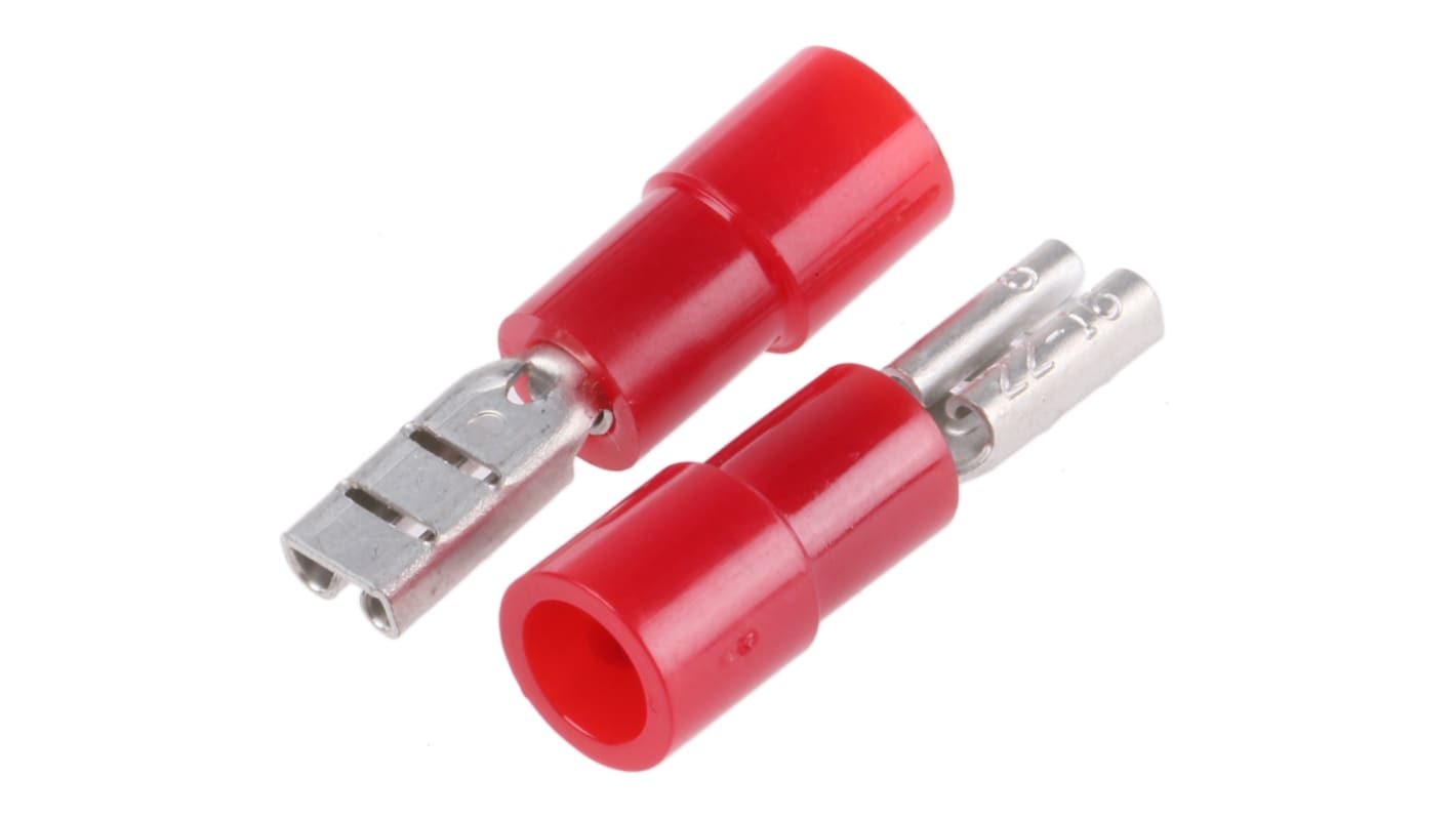 Terminal de lengüeta hembra aislado de color Rojo RS PRO de crimpar, 2.8 x 0.8mm, 0.5mm² → 1.5mm², long. 19.6mm, de