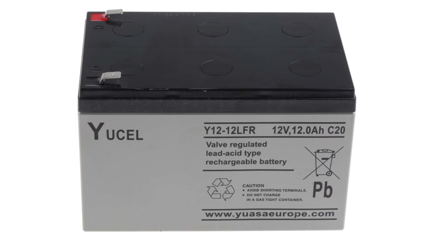 Yuasa 12V Faston 6.35mm Sealed Lead Acid Battery, 12Ah