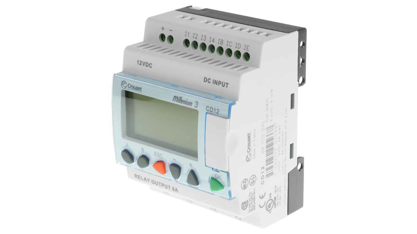 Crouzet Millenium 3 Series Logic Module, 12 V dc Supply, Relay Output, 8-Input, Analogue, Digital Input