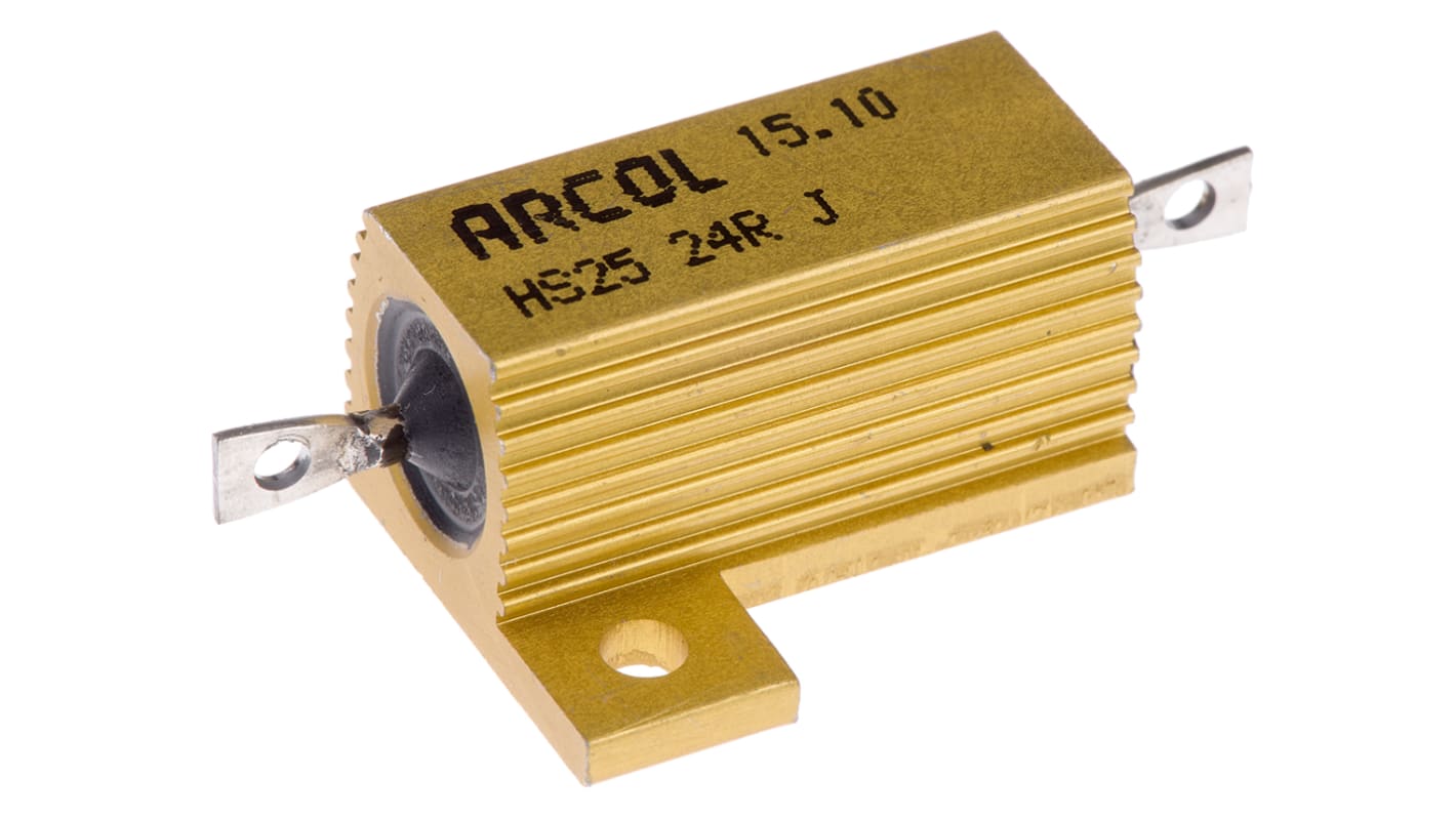 Resistencia de montaje en panel Arcol, 24Ω ±5% 25W, Con carcasa de aluminio, Axial, Bobinado