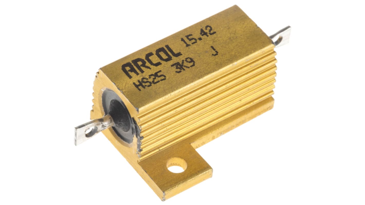 Resistencia de montaje en panel Arcol, 3.9kΩ ±5% 25W, Con carcasa de aluminio, Axial, Bobinado