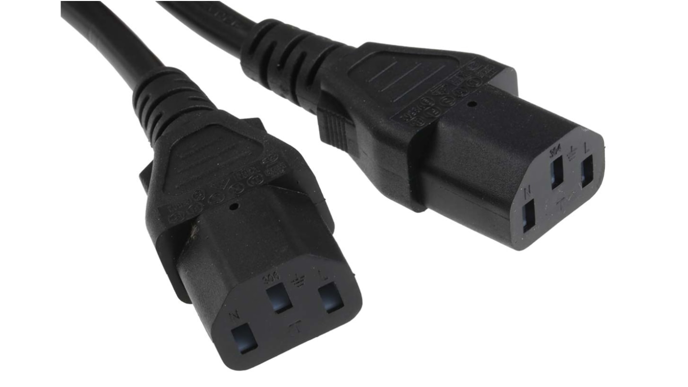 Cable de alimentación RS PRO Negro de 2.4m, con. A IEC C13 x 2, hembra, con. B CEE 7/7, macho, 250 V / 10 A