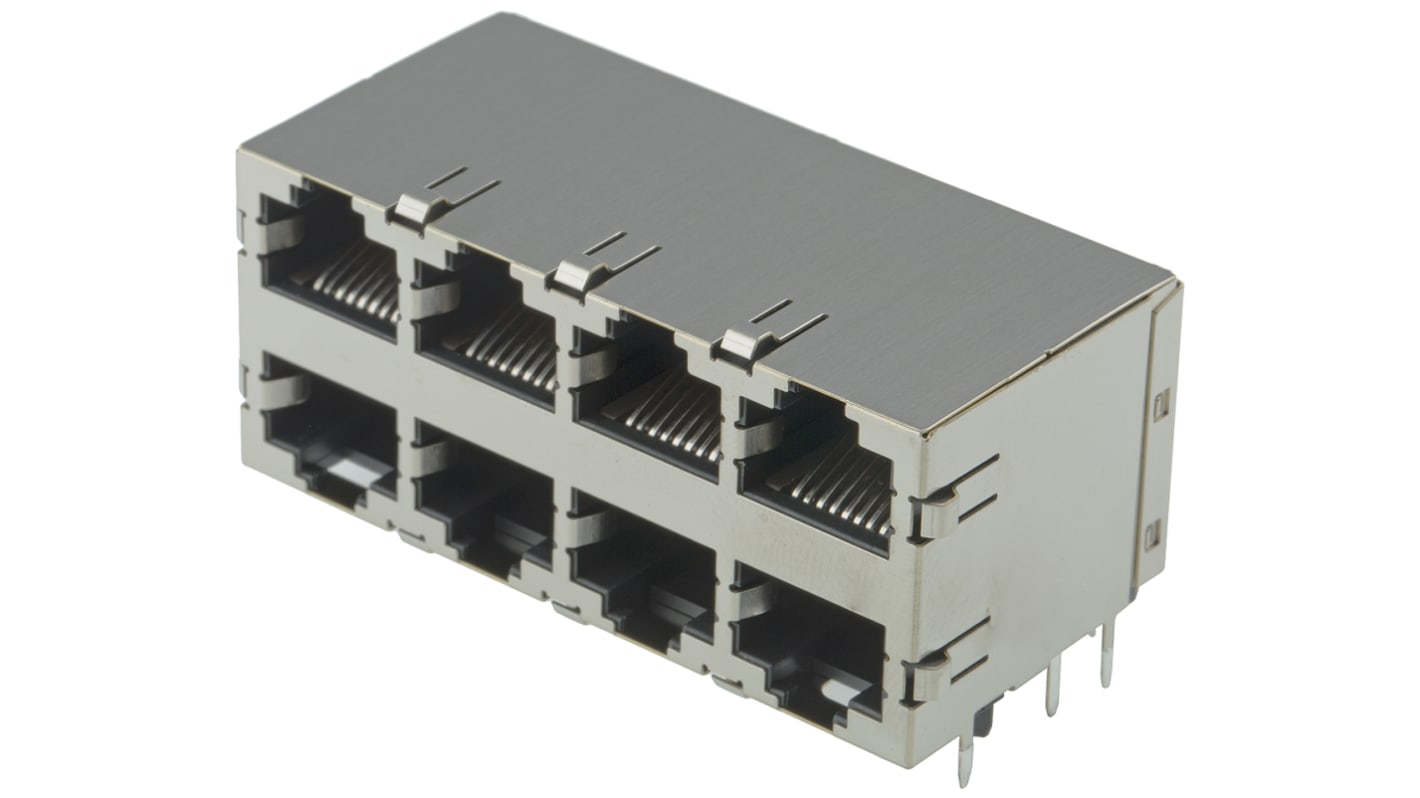 TE Connectivity 5569262 Cat.5 RJ45-Steckverbinder Buchse, 8-Port 8P8C-polig Geschirmt, Leiterplatten-Montage abgewinkelt