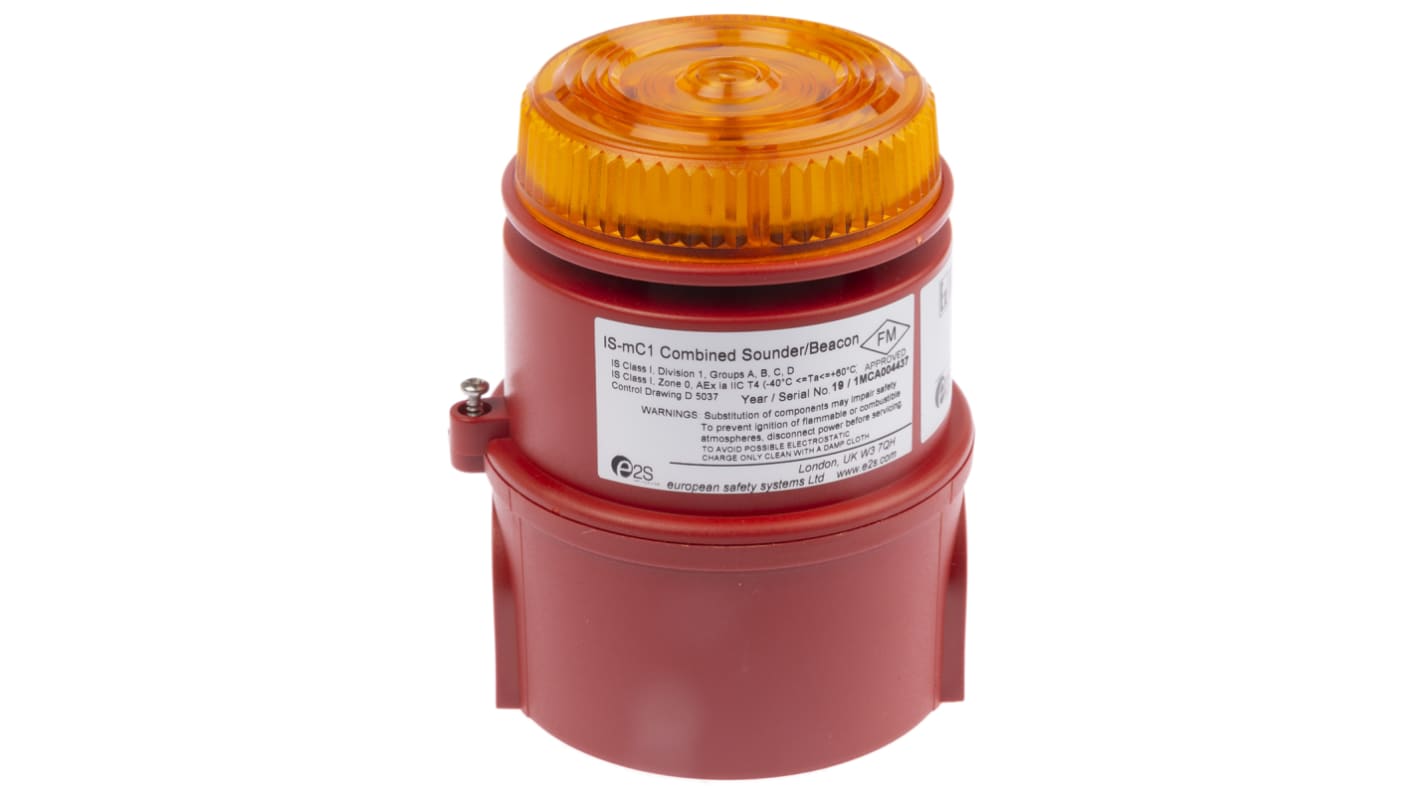 e2s IS-MC1 Series Amber Sounder Beacon, 16 → 28 V dc, IP65, Surface Mount, 100dB at 1 Metre