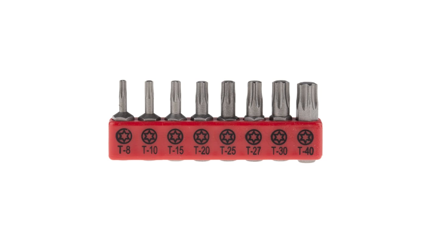 RS PRO TORX® Schraubeinsatz, CrMoV-Stahl T8, T10, T15, T20, T25, T27, T30, T40, 8-teilig