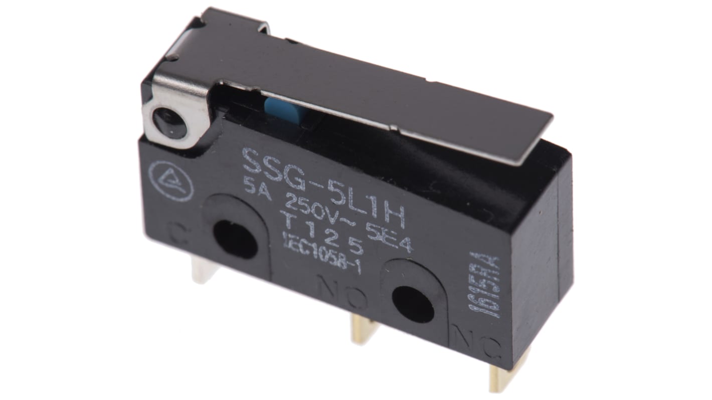 Omron Hinge Lever Subminiature Micro Switch, Solder Terminal, 5 A @ 125 V ac, SPDT, IP40