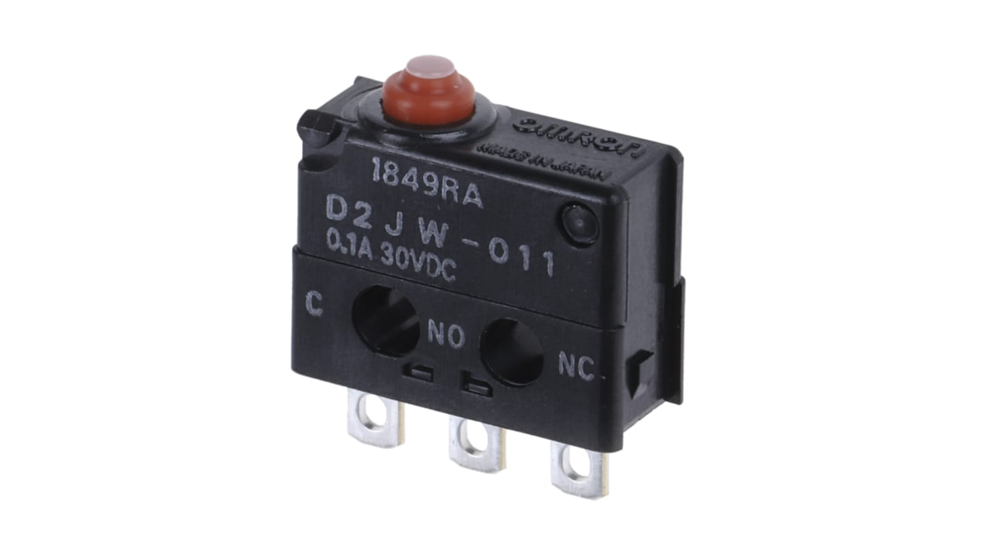 Microinterruttore, Omron, SPDT, 100 mA a 30 V cc, IP67, A saldare