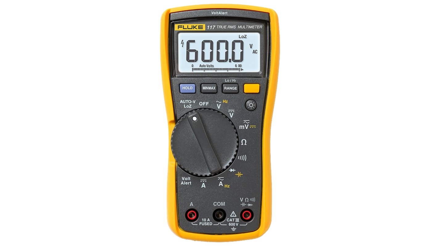 Fluke 117 HandDigital Multimeter, CAT III 600V ac / 10A ac, 40MΩ